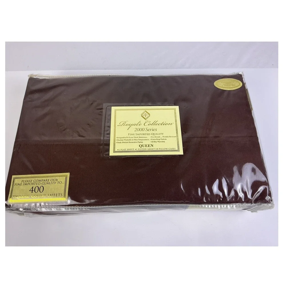 Vintage Royale Collection 2000‎ Series Queen Sheet Set Brown 400 TC 6 Pc NOS